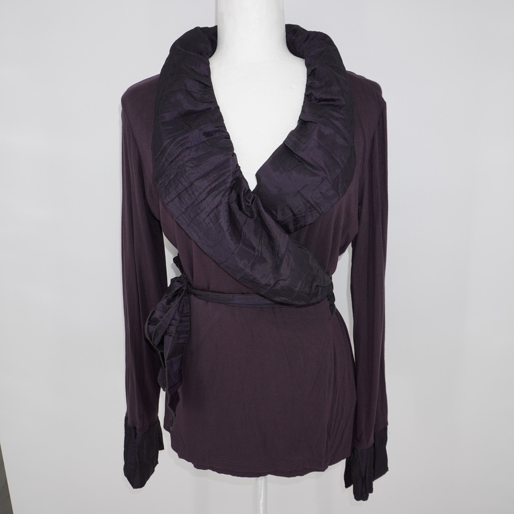 Vintage Cache Purple Wrap Cardigan 90s Y2K Whimsigoth Witchy Dark Vamp Large